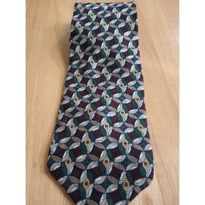 Pierre Balmain Necktie Silk‎ Brown Geometric Pattern Designer Tie Extra Long
